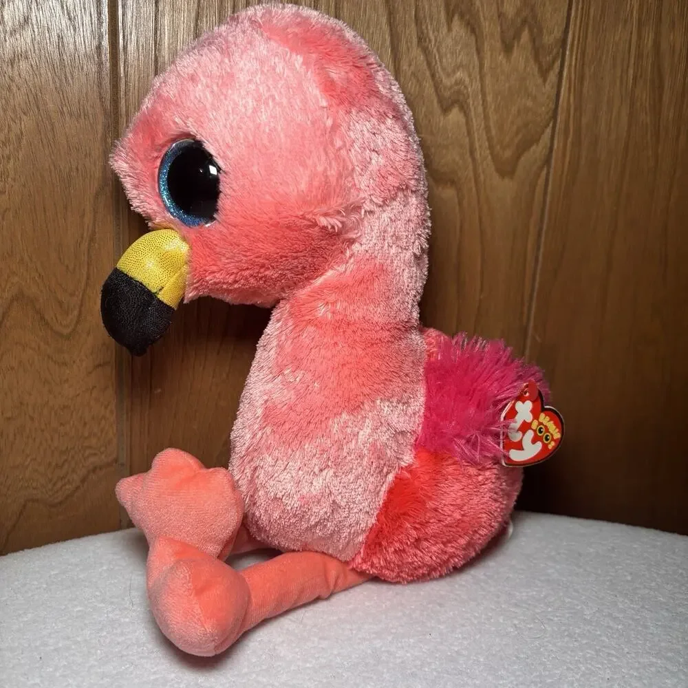 Ty Beanie Boos Gilda Pink Flamingo Plush Blue Eyes Heart New With Tag 14 Inches